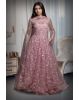 Light Pink Heavy Threadwork Embellished Bridal Gown  With Long Cape Sleeve