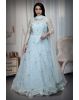 Baby Blue Heavy Threadwork Embellished Bridal Gown  With Long Cape Sleeve