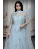Baby Blue Heavy Threadwork Embellished Bridal Gown  With Long Cape Sleeve