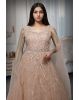 Beige Heavy Threadwork Embellished Bridal Gown  With Long Cape Sleeve