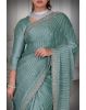 Turquoise Blue Pleated Silk Saree