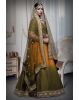 Mustard green and yellow silk lehenga