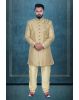 Hand Zarkan Embroidered Raw Silk In Beige   Sherwani