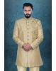 Hand Zarkan Embroidered Raw Silk In Beige   Sherwani