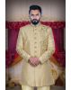 Hand Zarkan Embroidered Raw Silk In Beige   Sherwani