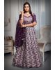 Light Purple Borderless Printed Lehenga Skirt With Heavy Detailed Blouse with Threadwork and Mirror work With Dark Purple Detailed Dupatta