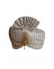 White and Golden Stripe Textured Turban With Golden Mothi Embellishment