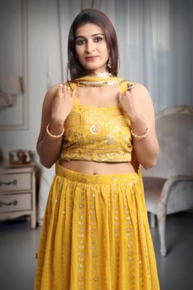 Yellow Colour Sleeveless Lehenga With Detailed Sequin Work Jarkan Work And Embroidery Yellow Color Dupatta