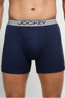 Men's Super Combed Cotton Rib Solid Boxer Brief with Ultra soft Waistband - Deep Navy