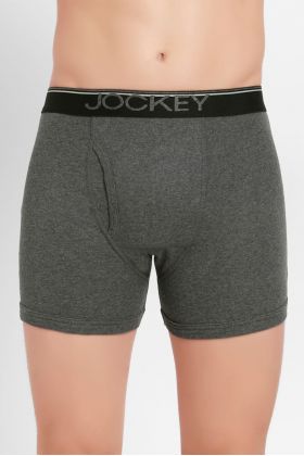 Men's Super Combed Cotton Rib Solid Boxer Brief with Ultra soft Waistband -Charcoal Mel