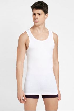 Men's TENCEL Micro Modal Cotton Rib Sleeveless Vest with Extended Length for Easy Tuck - White