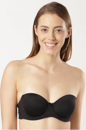 Women's Under-Wired Padded Super Combed Cotton Elastane Stretch Full Coverage Multiway Styling Strapless Bra with Ultra-Grip Support Band - Black