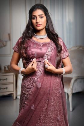 Heavy Threadwork Dark  Mauve Lehenga With Shimmery Work Minimal Blouse And Same Color Dupatta