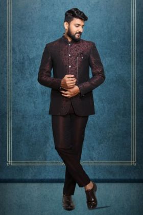 Brown and Black Exquisite Minimalist Jaquard Printed Classic Jodhpuri