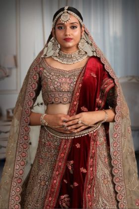 Chiku colour heavy embroidery jarkan work lehenga
