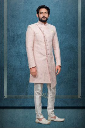Light Pink Textured  Indowestern With Heavy Detailing