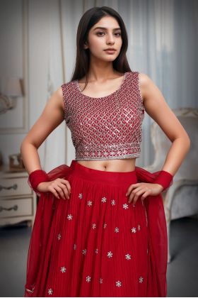Minimalist Rani Pink Georgette Lehenga Embellished With Sequin Work