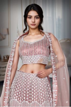 Burnt Mauve Heavy Stone Worked Bridal Lehenga