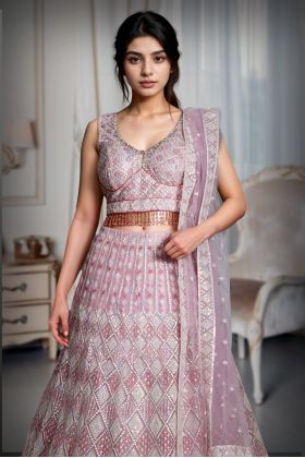 Pastel Peach Heavy Stone Worked Bridal Lehenga