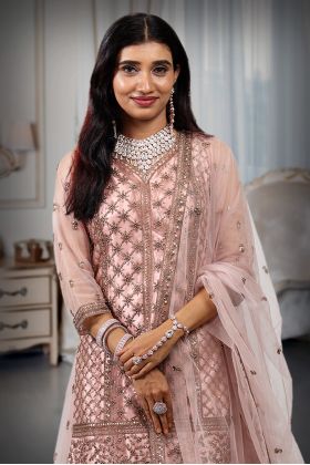 Pastel Pink Sharara Set With Stone Work Detailing