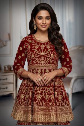 Deep Maroon Heavy Hand Embroidered Sharara Suit Same Colour Dupatta