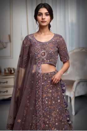 Wisteria Purple Colour Heavy Threadwork Detailing In Floral Motif  Along With Detailed Dupatta And Blouse