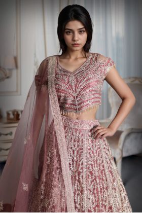 Twilight Mauve Lehenga With Intricate Stone Work And Threadwork Details