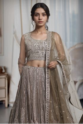 Dark Olive Green Pre Wedding Lehenga With Intricate Stone Work Details Along With Same Color Dupatta