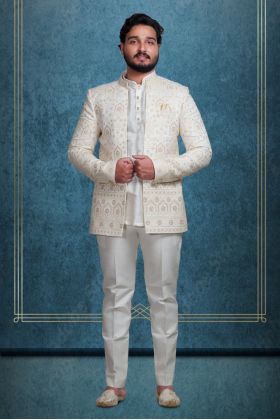 Men&rsquo;s Ivory White Designer Indo-Western Sherwani Jacket