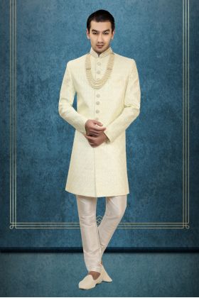 Cream/off-White Sherwani With Intricate Embroidery