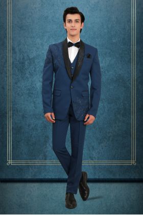 Royal Blue Embroidered Tuxedo Suit
