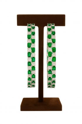 Silver Base Emerald Green & Diamond-Cut Dual Stone Bangle
