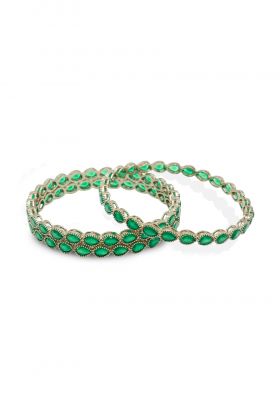 Gold-Tone Emerald Stone Slim Bangle