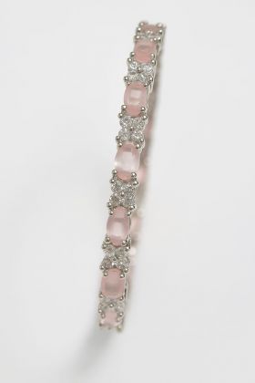 Oval Pink & White Stone Cluster Bangle