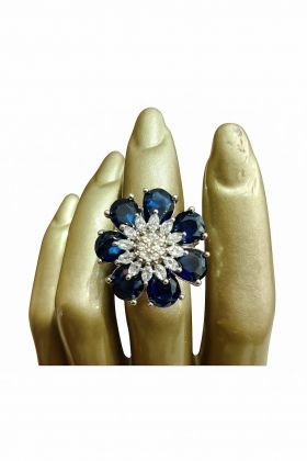 Royal Blue Floral Statement Ring