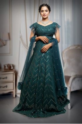 Chevron Pattern Gown with Stone Embellishments