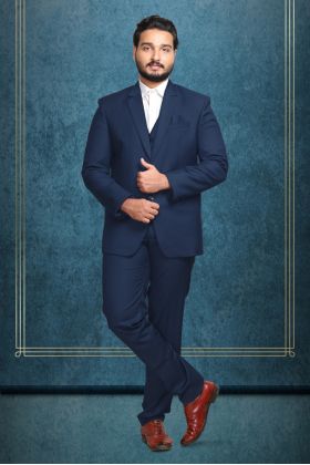 Men Navy Blue 3 pIece Formal Suit