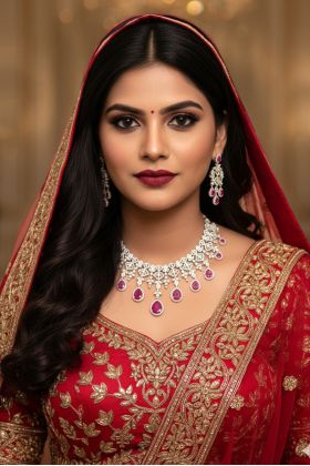 Ruby Blossom Chandelier Choker Necklace Set