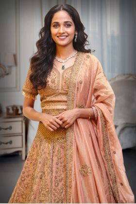Rusty Orange Heavy Embellished Wedding Lehenga With Same Color Crop Top And Dupatta