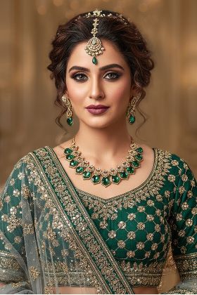 Green Stone Embellished Elegant Choker Set With Beautiful Earrings