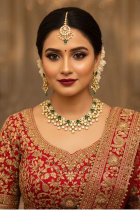 Green And White Stone Embellished Majestic Choker Set With Beautiful Earrings