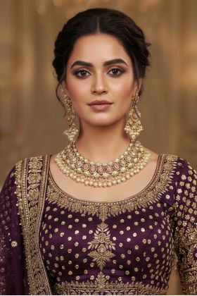 Pink And White Stone Layered Bridal Moti Necklace Set