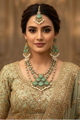 Pastel Green And White Stonework Embellished Beautiful Necklace