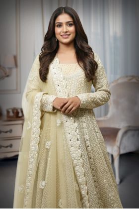 Ivory Pre Wedding Gown With Thread And Sequins Embroidery All Over The Gown