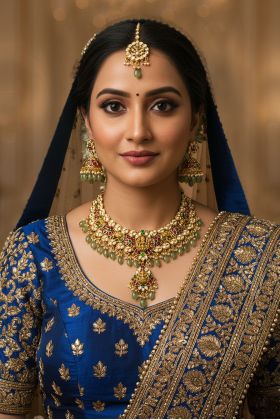 Traditional South Indian Style Necklace With Intricate Antique Finish.