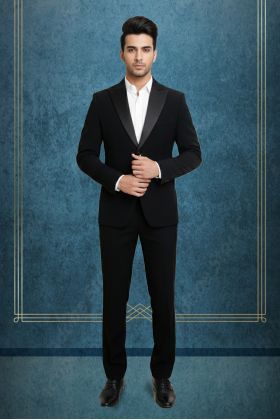 Classic Black Tuxedo Jacket Featuring Satin Peak Lapels And Matching Bow Tie Essential For Any Black Tie Affair