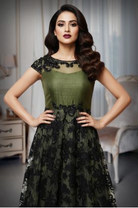 Combination of black and grass green gown