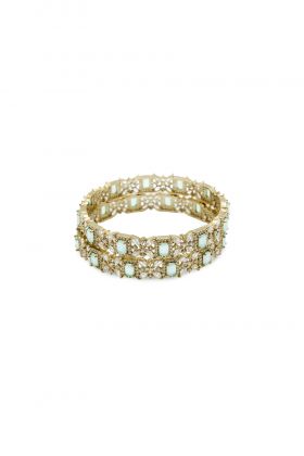Gold-Tone Mint Green Rectangular Stone & Crystal Floral Bangle