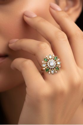 Mint Green and White Floral Statement Ring with CZ Accents