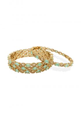 Elegant Mint Green Bangle Set With intermediate White Stone Details